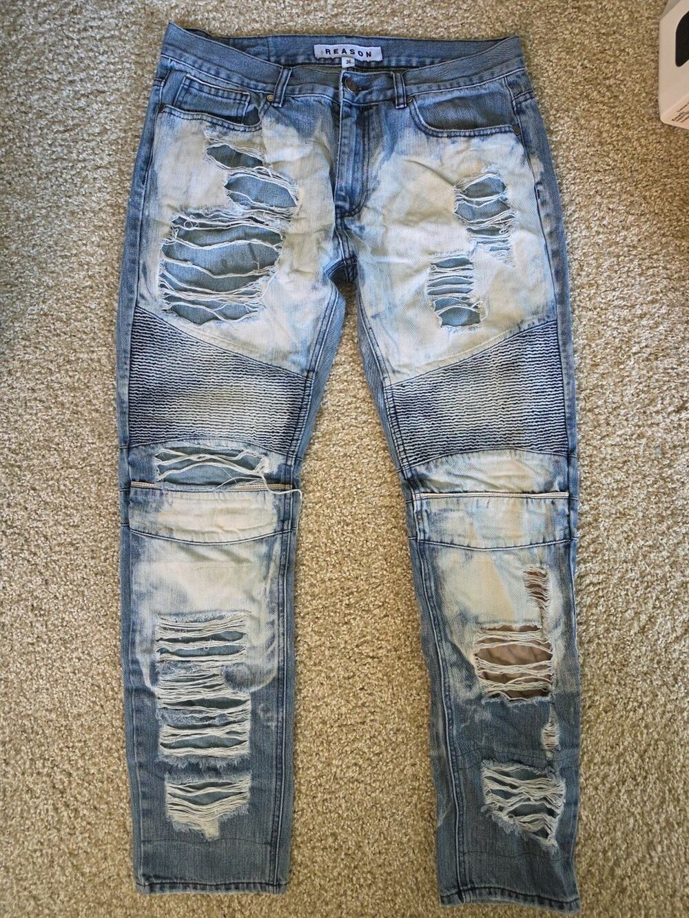 REASON Men's Distressed Blue Jeans, Size 36